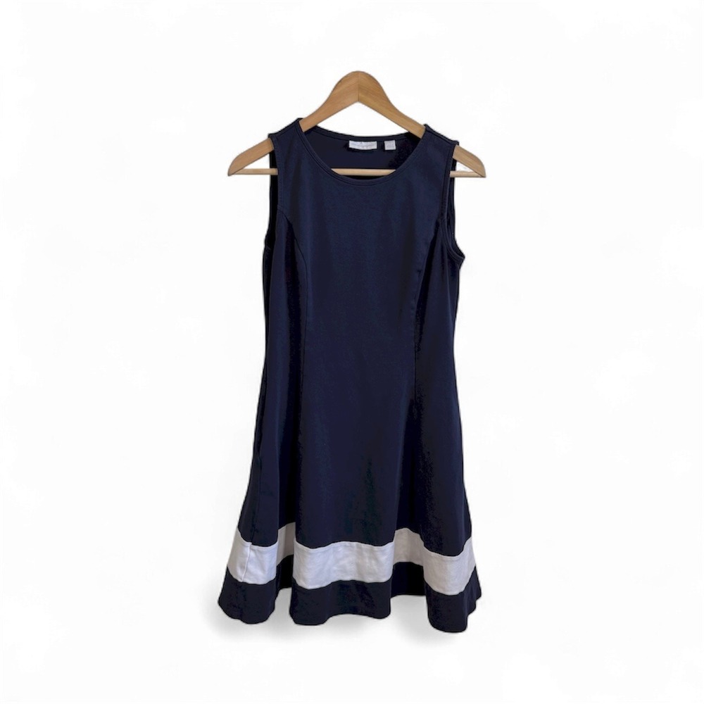 New York & Company Dress Navy Blue White‎ Colorblock Sleeveless Women's